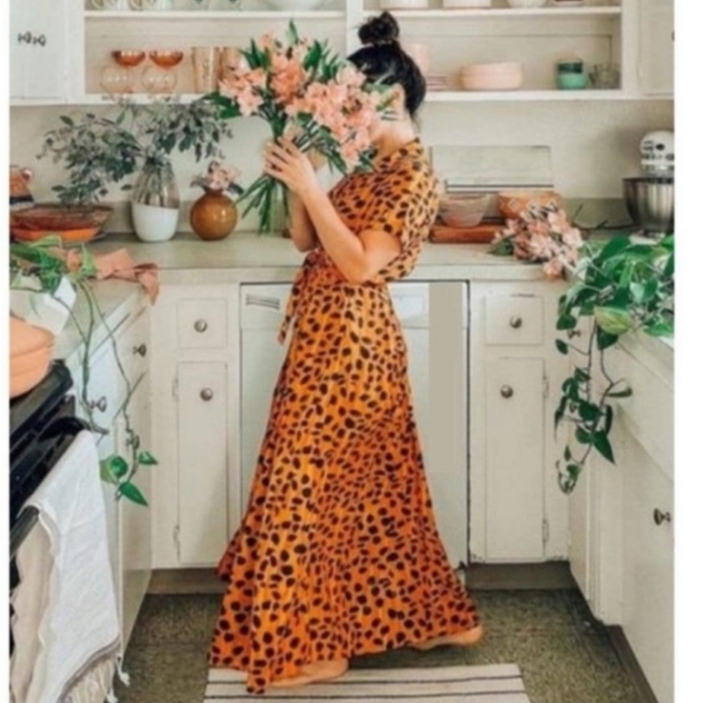 Anthropologie Porridge Vianne Cheetah Print Maxi Dress - Orange and Black